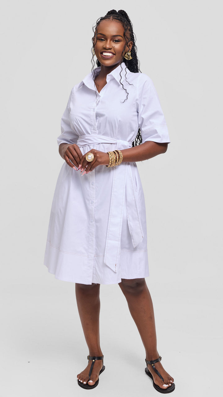 Vivo Lulu Contrast Stitch Tent Dress In Cotton - White