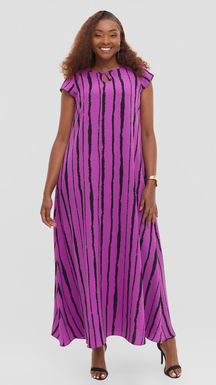 Vivo Sierra Maxi Dress in Chiffon - Purple / Black Bori Print