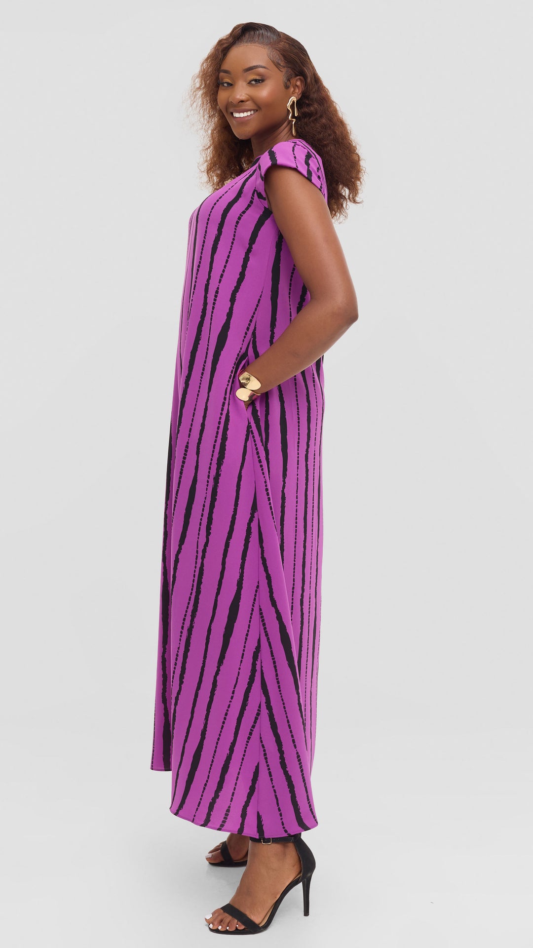 Vivo Sierra Maxi Dress in Chiffon - Purple / Black Bori Print