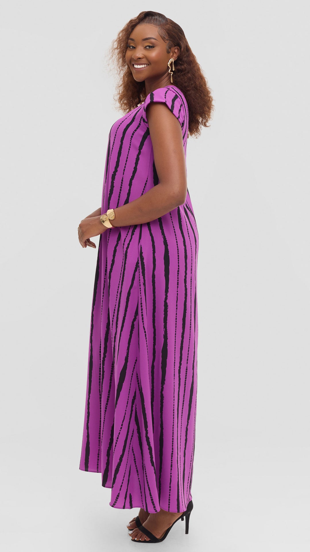 Vivo Sierra Maxi Dress in Chiffon - Purple / Black Bori Print