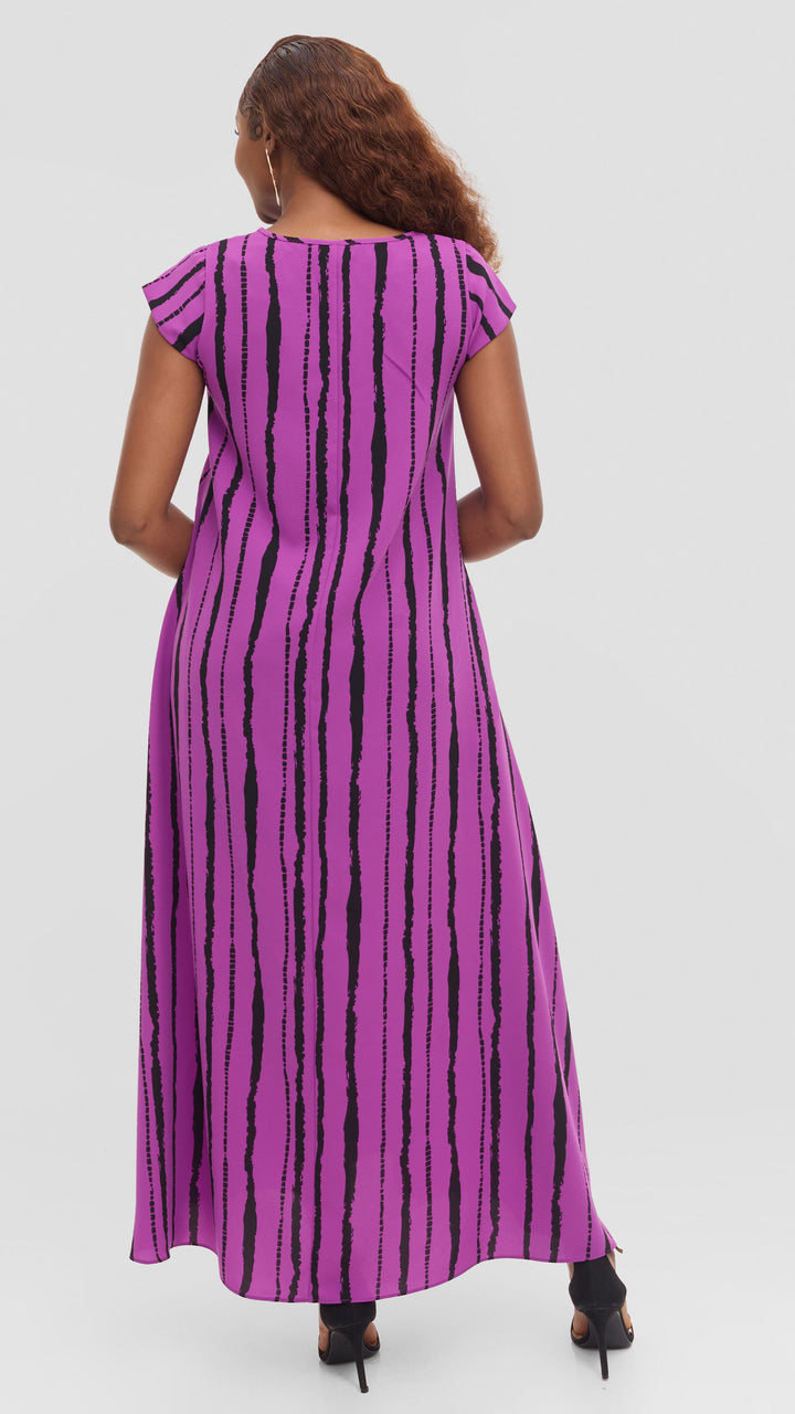 Vivo Sierra Maxi Dress in Chiffon - Purple / Black Bori Print