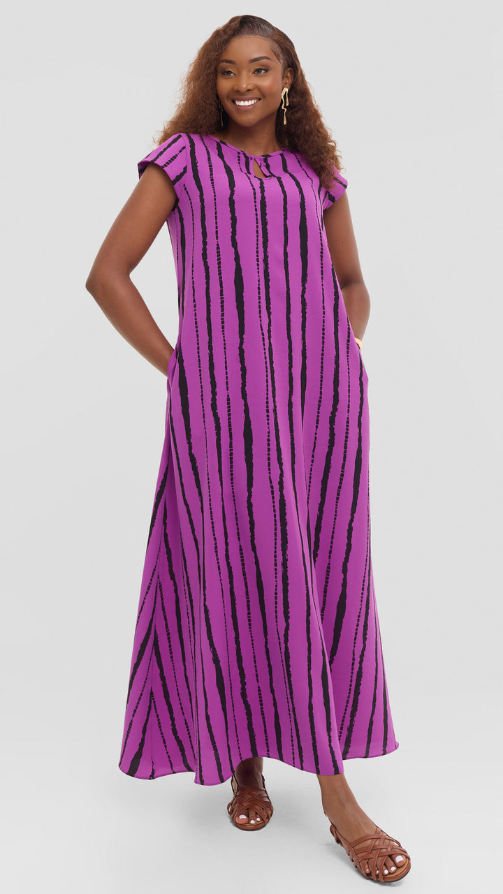 Vivo Sierra Maxi Dress in Chiffon - Purple / Black Bori Print