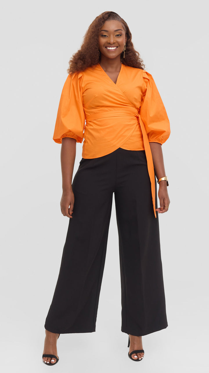 Vivo Cotton 3/4 Sleeve Wrap Top - Orange