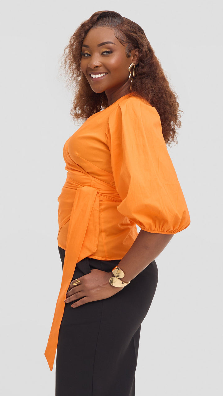 Vivo Cotton 3/4 Sleeve Wrap Top - Orange