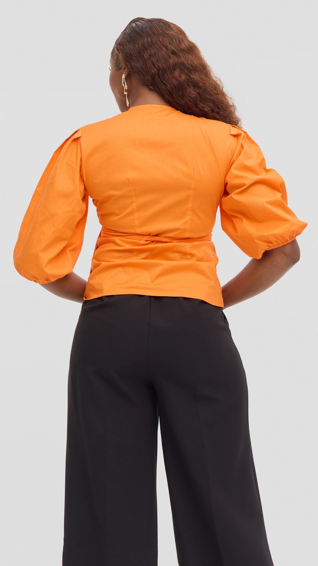 Vivo Cotton 3/4 Sleeve Wrap Top - Orange