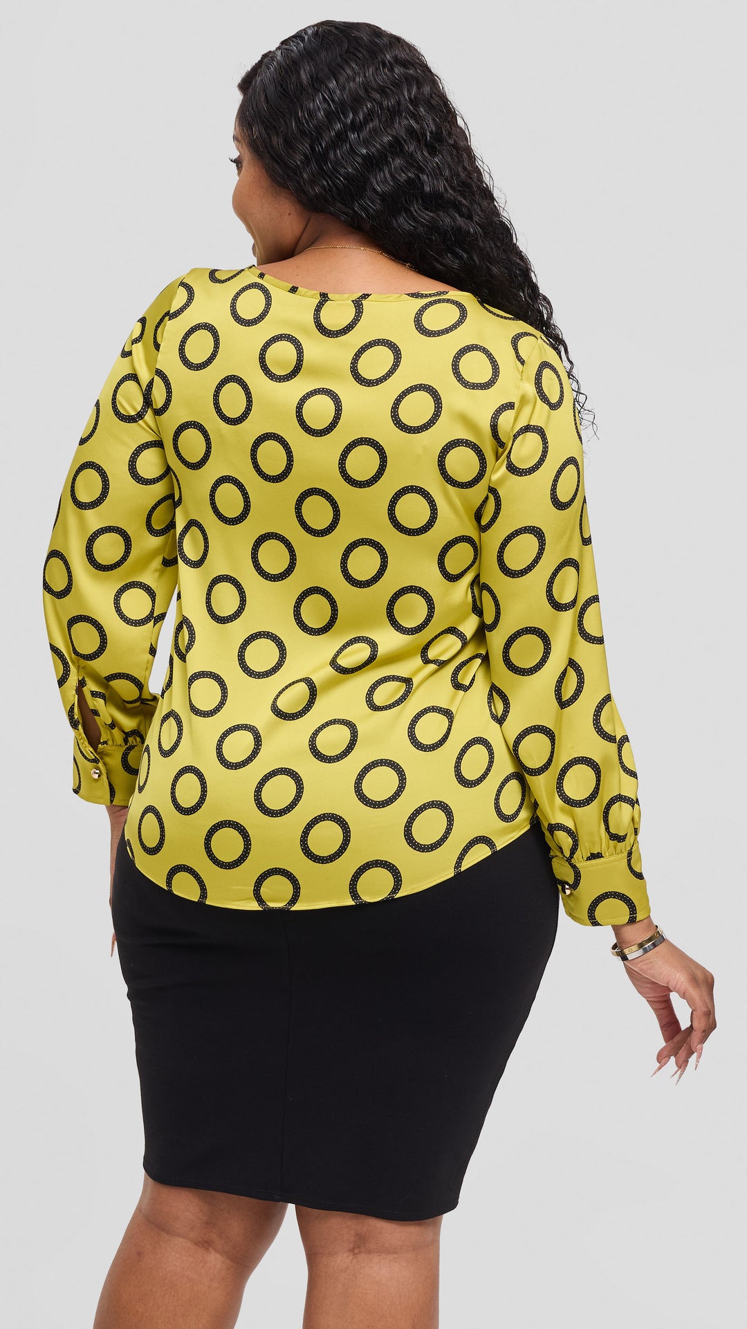 Vivo Tatili Bishop Long Sleeve Top in Satin - Olive / Black Garini Print