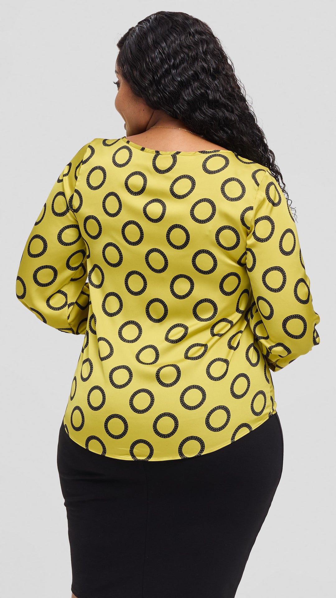 Vivo Tatili Bishop Long Sleeve Top in Satin - Olive / Black Garini Print