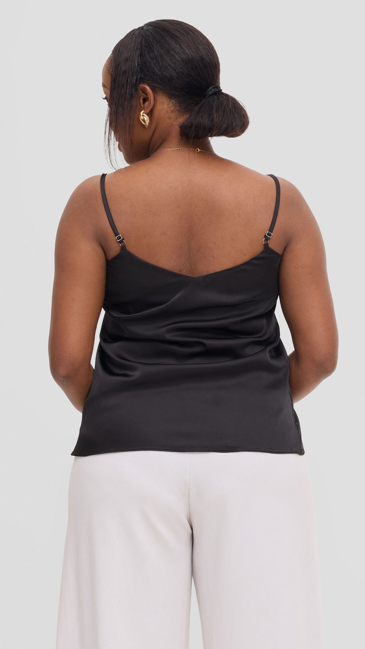 Vivo V-Neck Camisole in Satin - Black