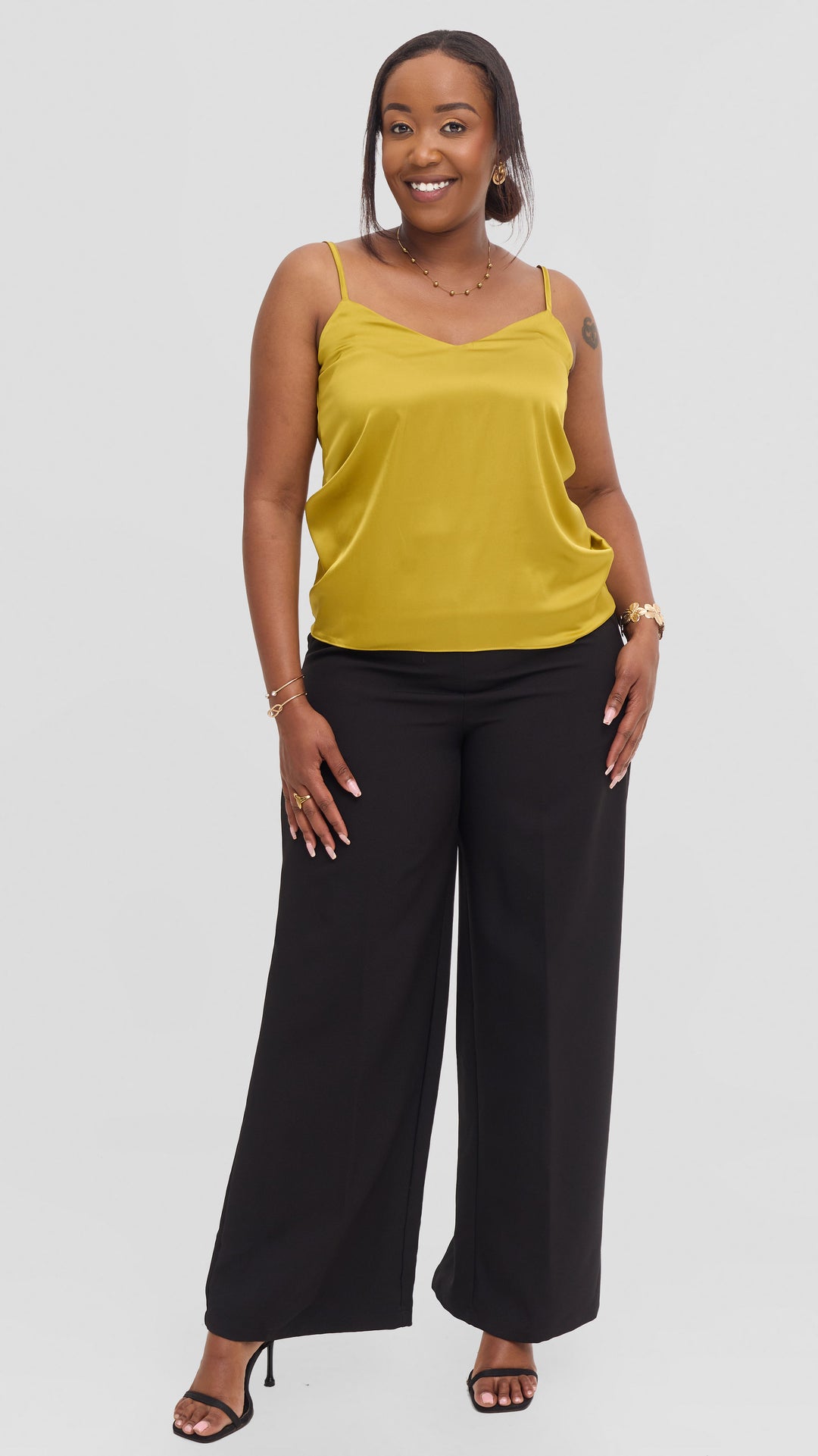 Vivo V-Neck Camisole in Satin - Olive