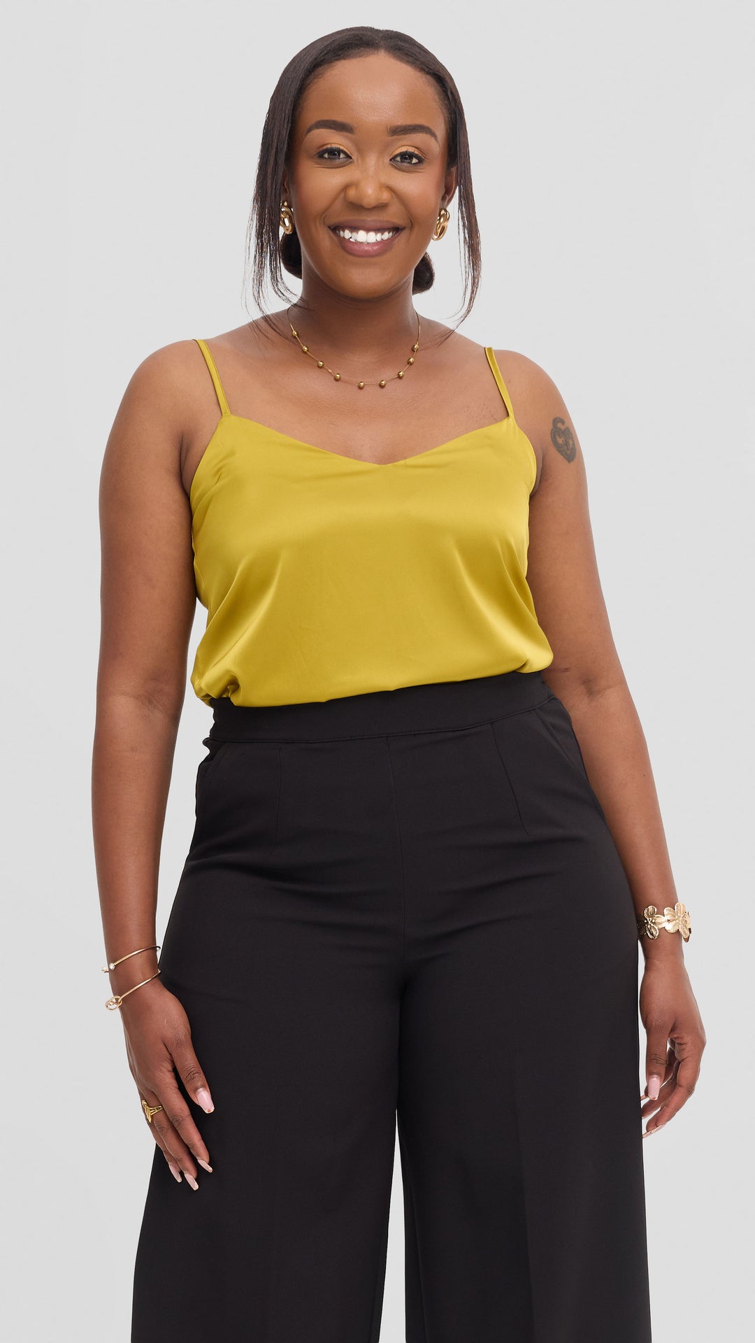Vivo V-Neck Camisole in Satin - Olive