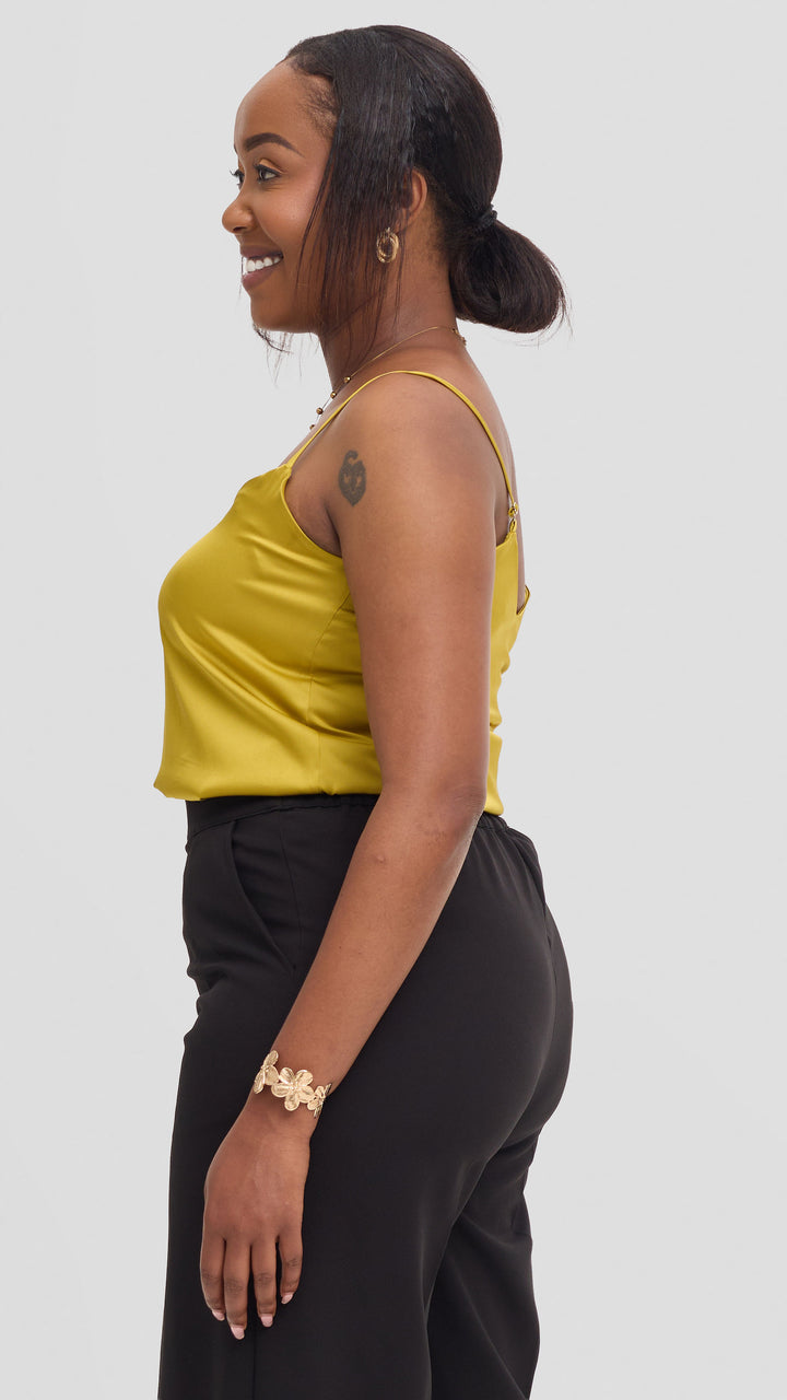 Vivo V-Neck Camisole in Satin - Olive
