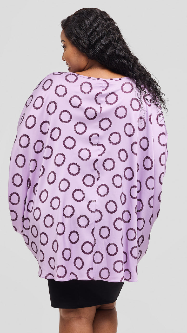 Vivo Amai Hi-Low Top in Satin - Lilac / Maroon Garini Print