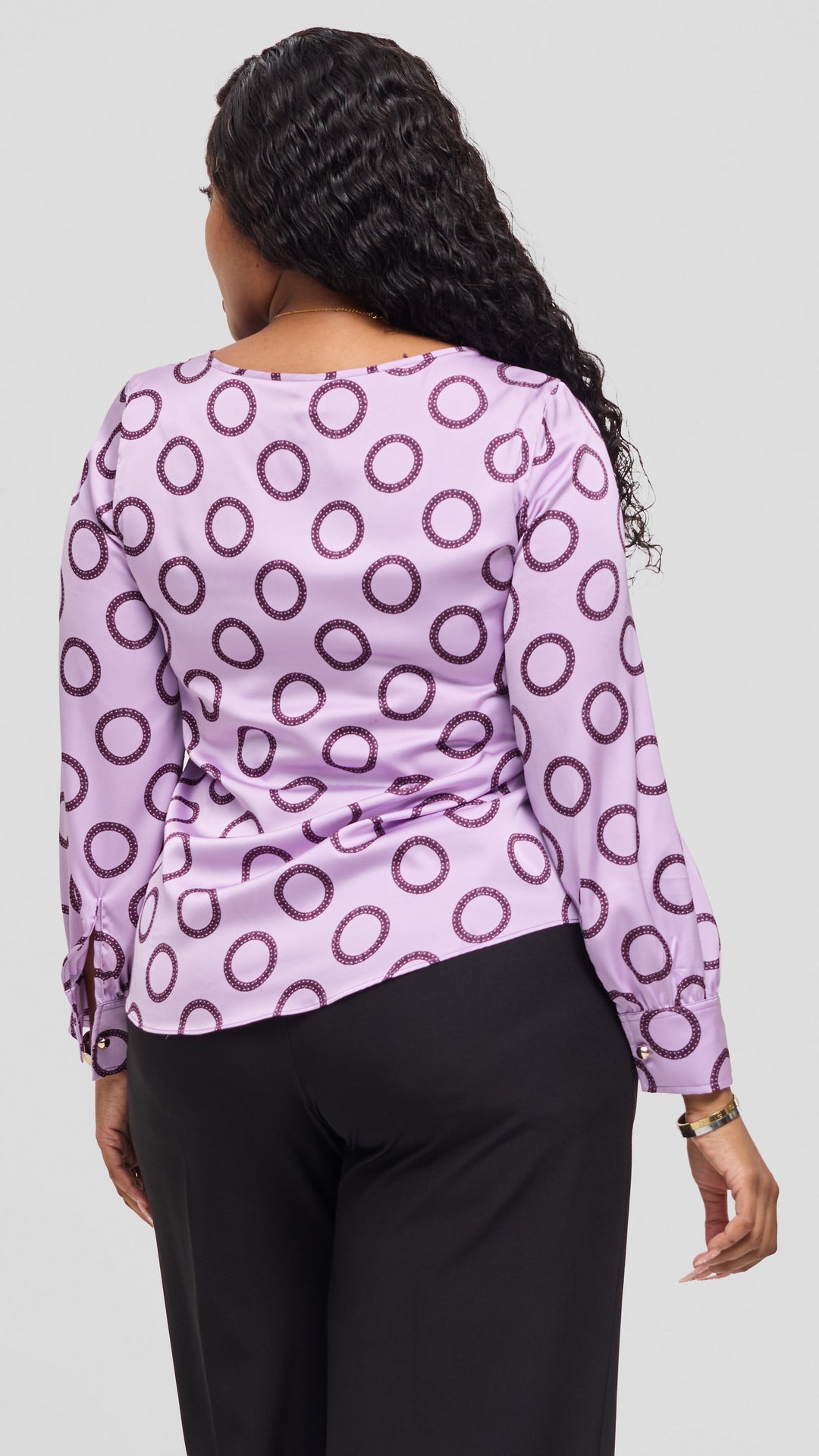 Vivo Tatili Bishop Long Sleeve Top in Satin - Lilac / Maroon Garini Print