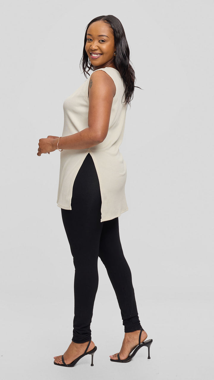Vivo Chela Scalloped Sleeveless Top - Light Taupe