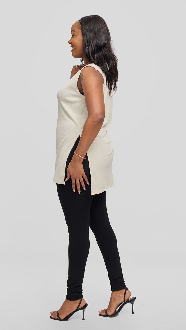 Vivo Chela Scalloped Sleeveless Top - Light Taupe