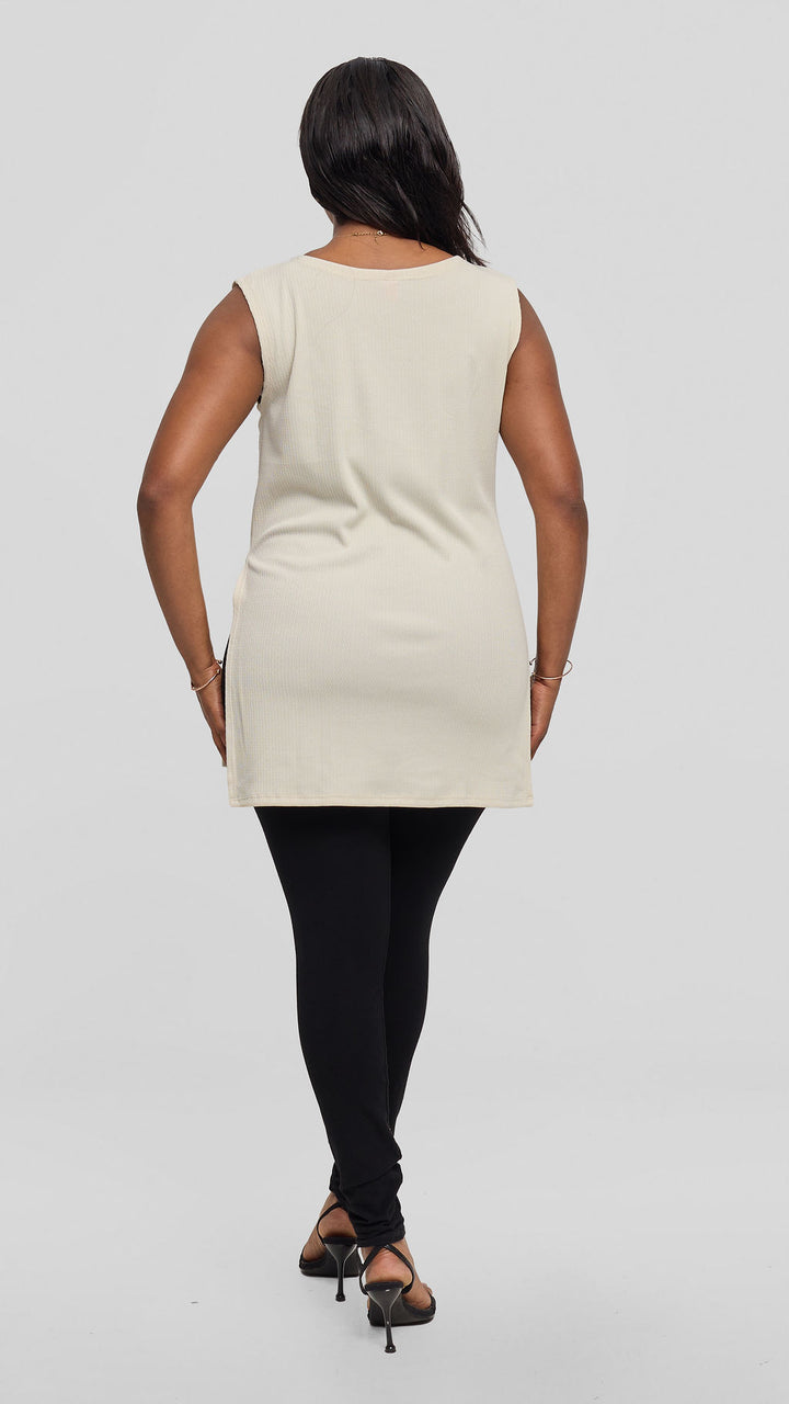 Vivo Chela Scalloped Sleeveless Top - Light Taupe