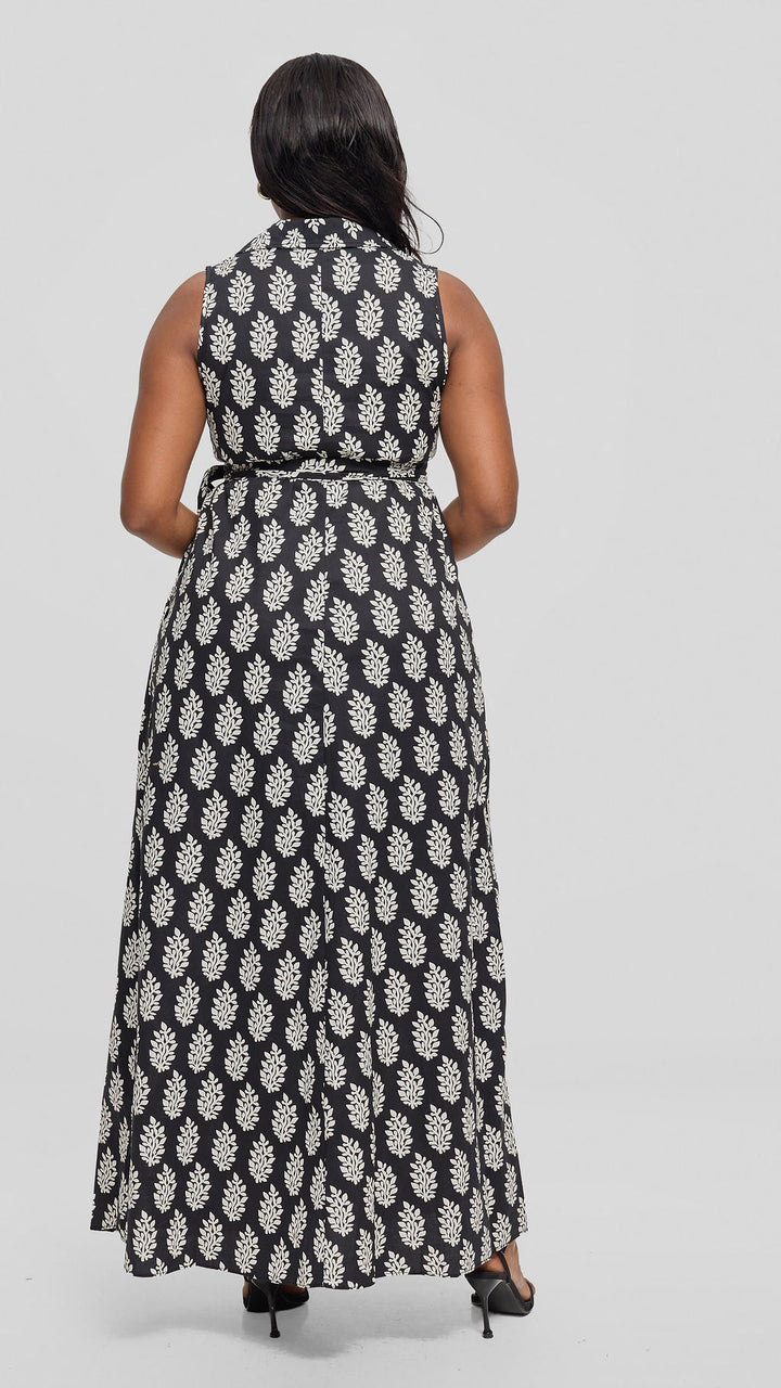 Vivo Sleeveless Maxi Dress in Cotton - Black / White Print