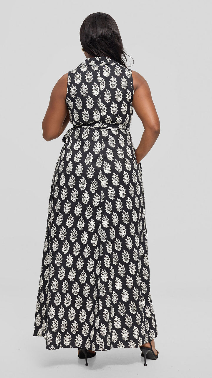 Vivo Sleeveless Maxi Dress in Cotton - Black / White Print