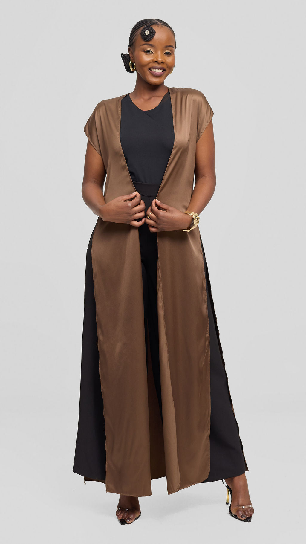 Vivo Chidii Drop Shoulder Kimono - Chocolate Brown