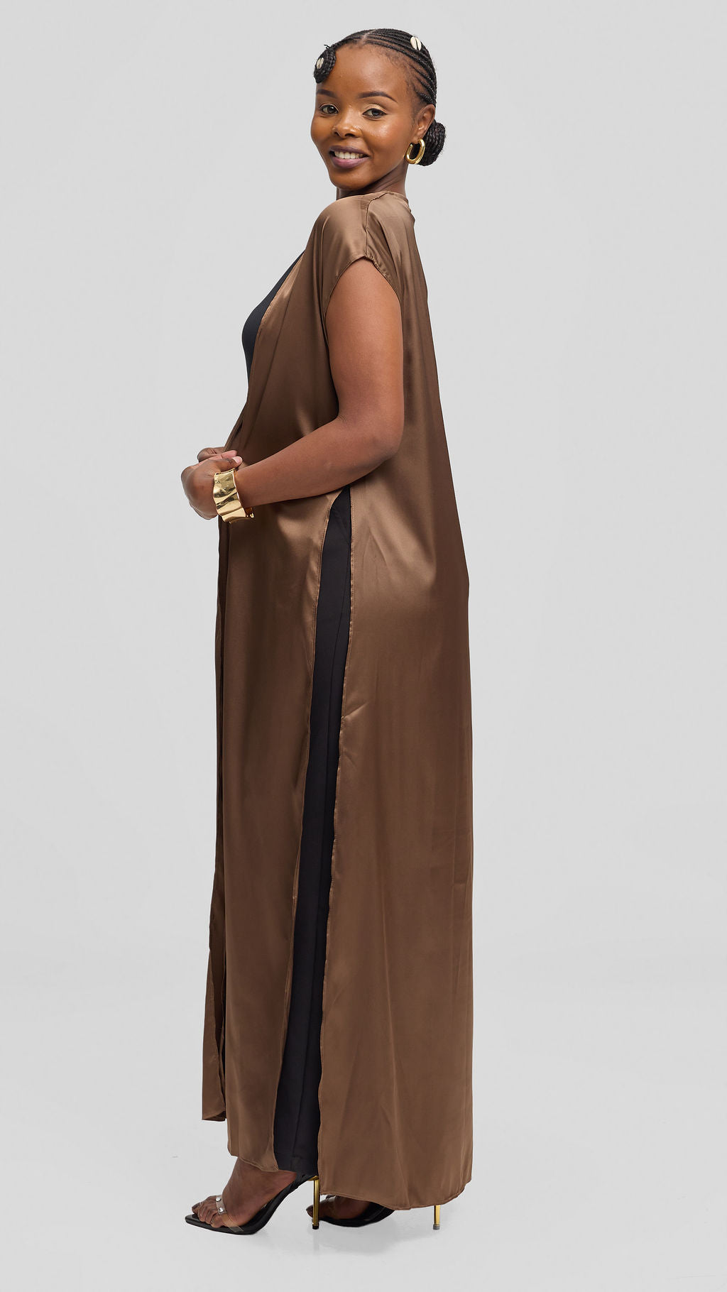 Vivo Chidii Drop Shoulder Kimono - Chocolate Brown