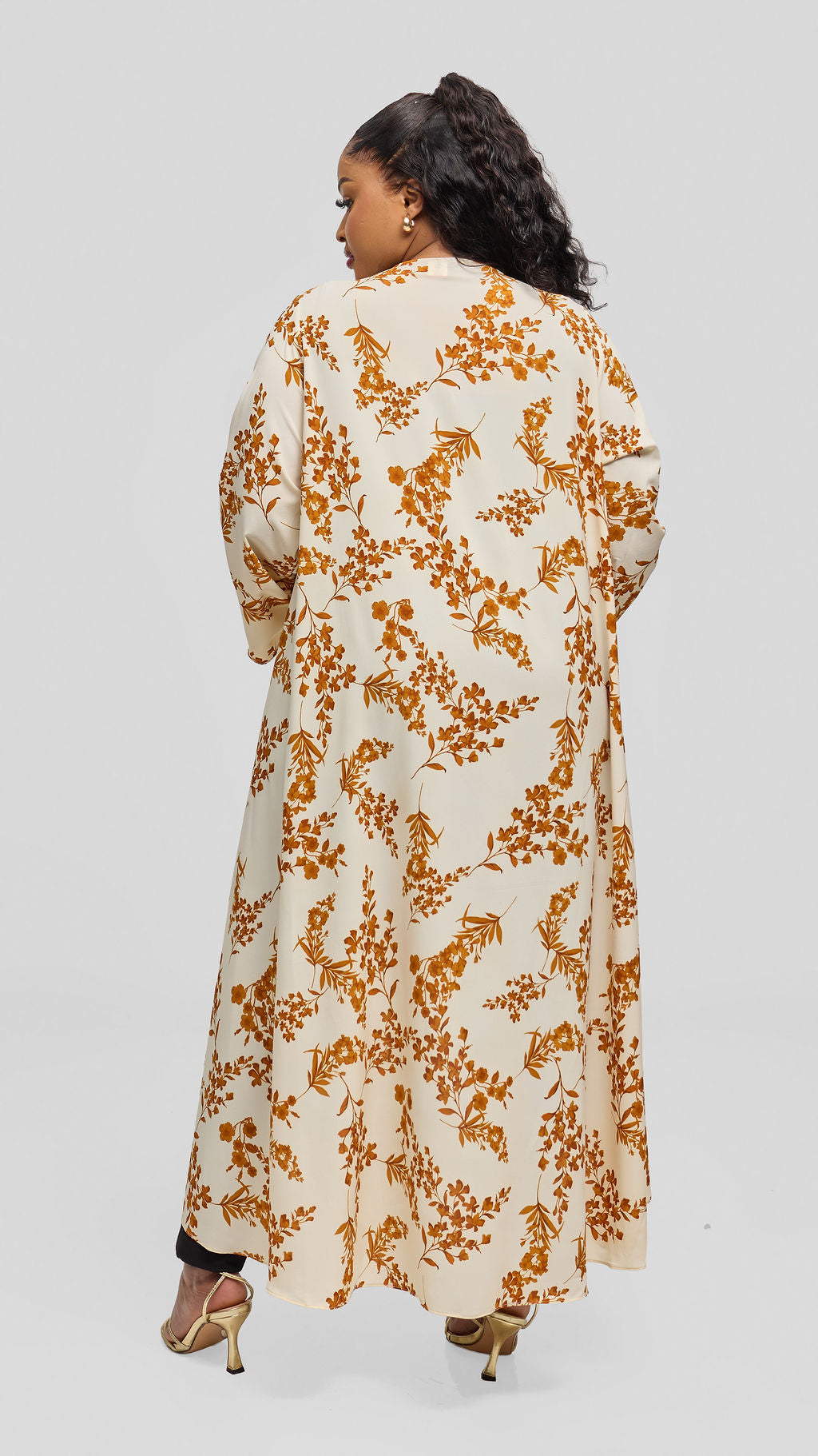 Vivo Maisha Long Sleeve High Low Kimono - Cream / Gold Uwa Print