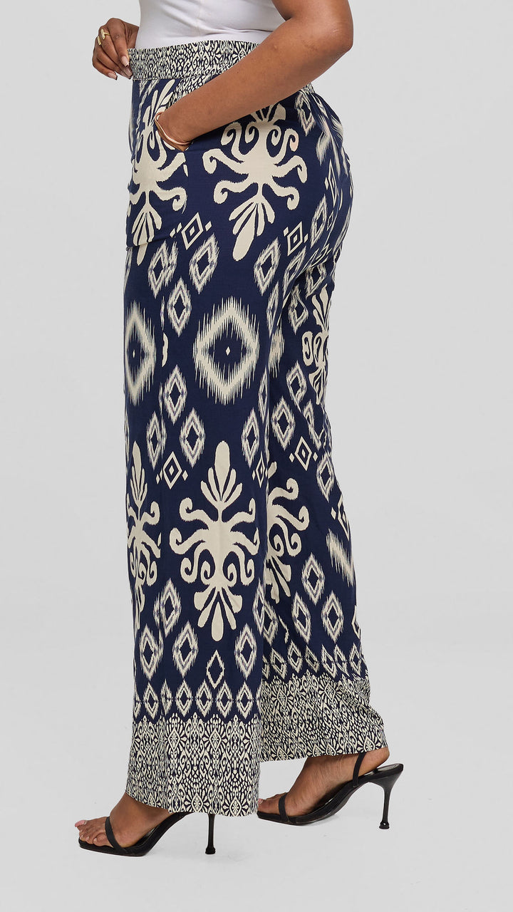 Vivo Samira Pants in Rayon - Cream / Navy Print