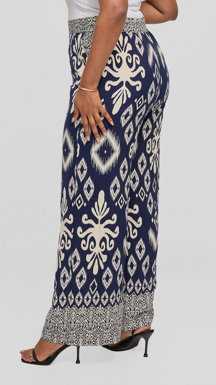 Vivo Samira Pants in Rayon - Cream / Navy Print