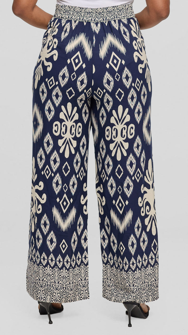 Vivo Samira Pants in Rayon - Cream / Navy Print