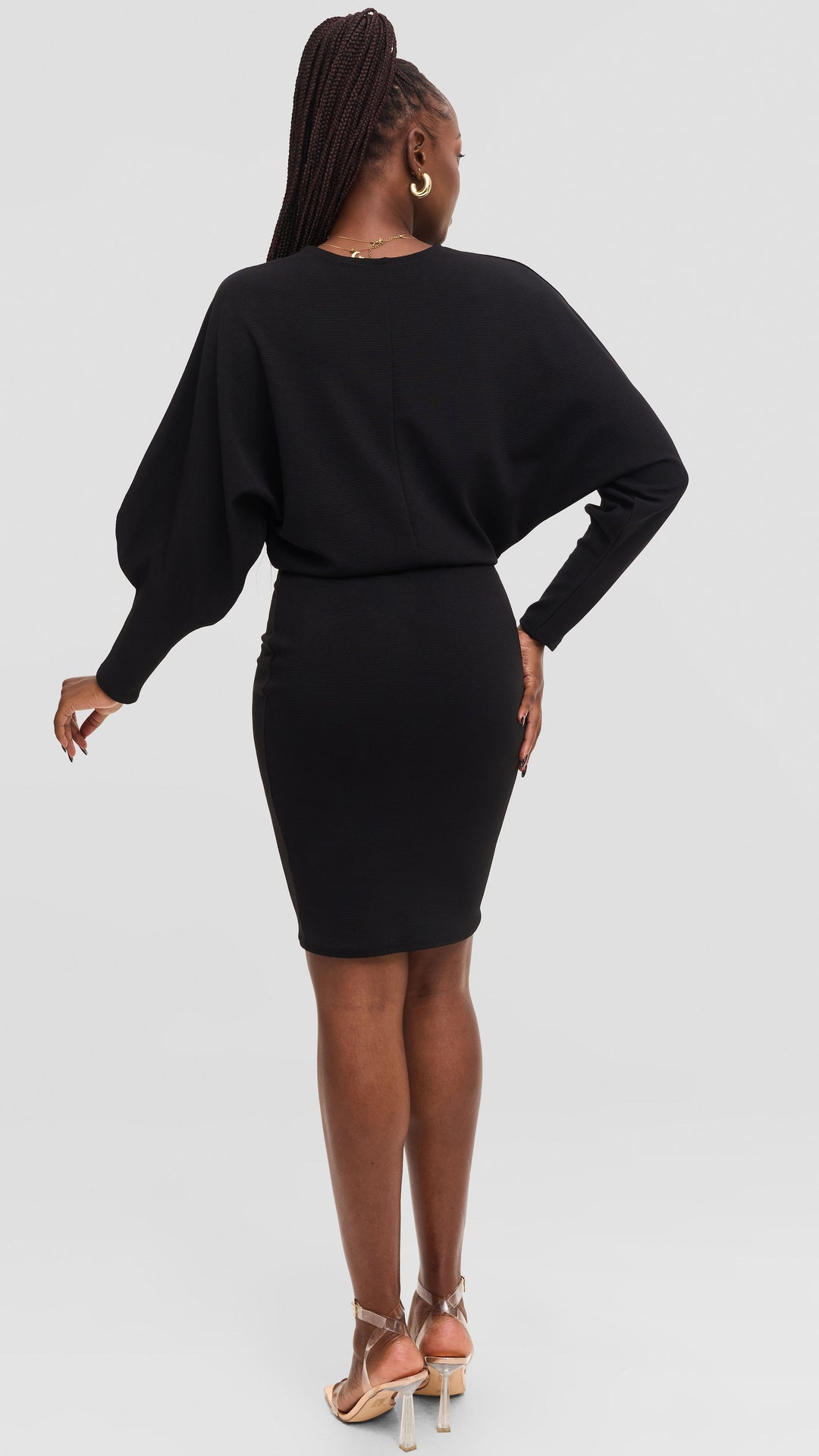 Vivo V-Neck Dress in Stretch Rib - Black