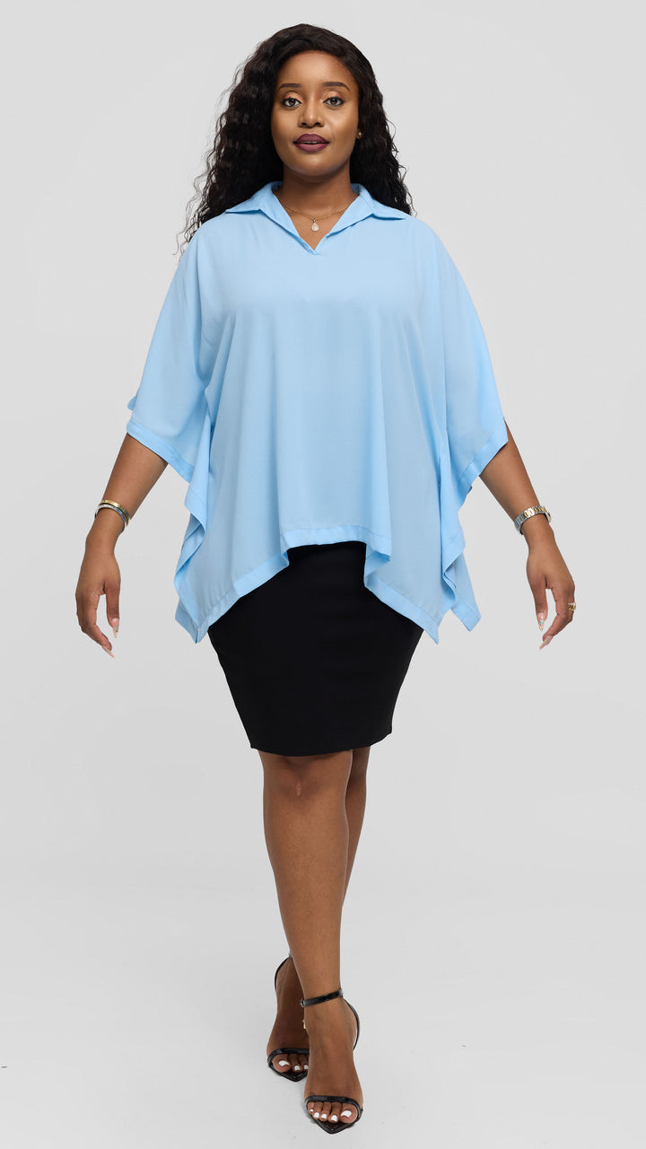 Vivo Isabi Loose Top In Chiffon - Light Blue