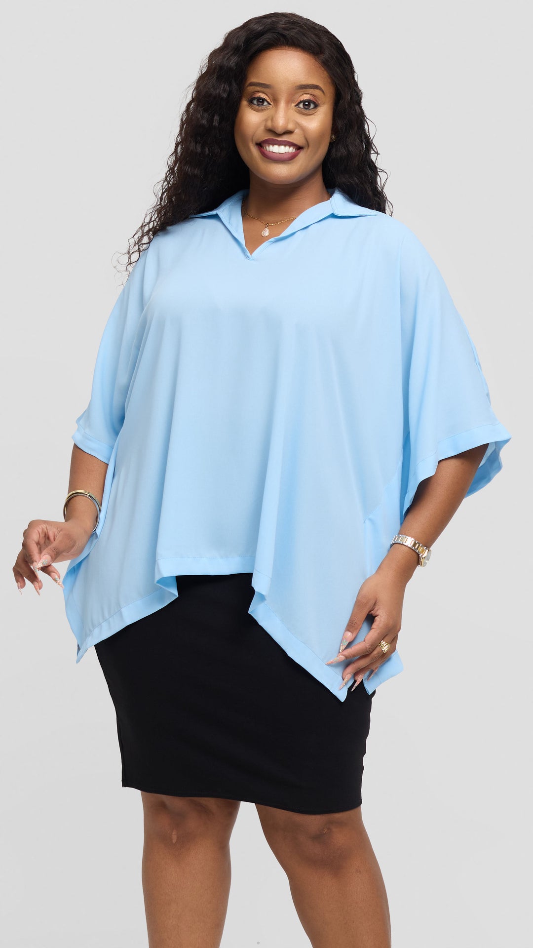 Vivo Isabi Loose Top In Chiffon - Light Blue