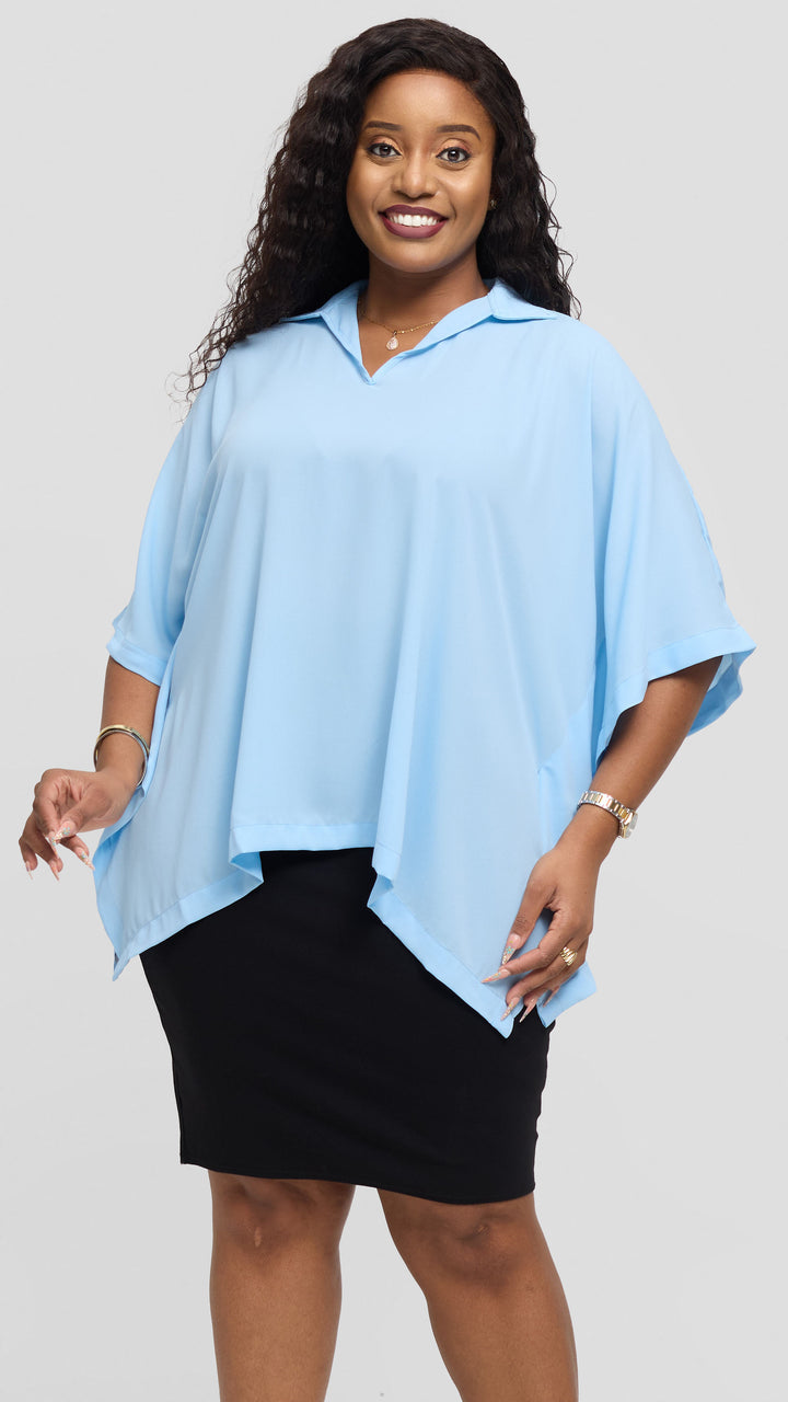 Vivo Isabi Loose Top In Chiffon - Light Blue