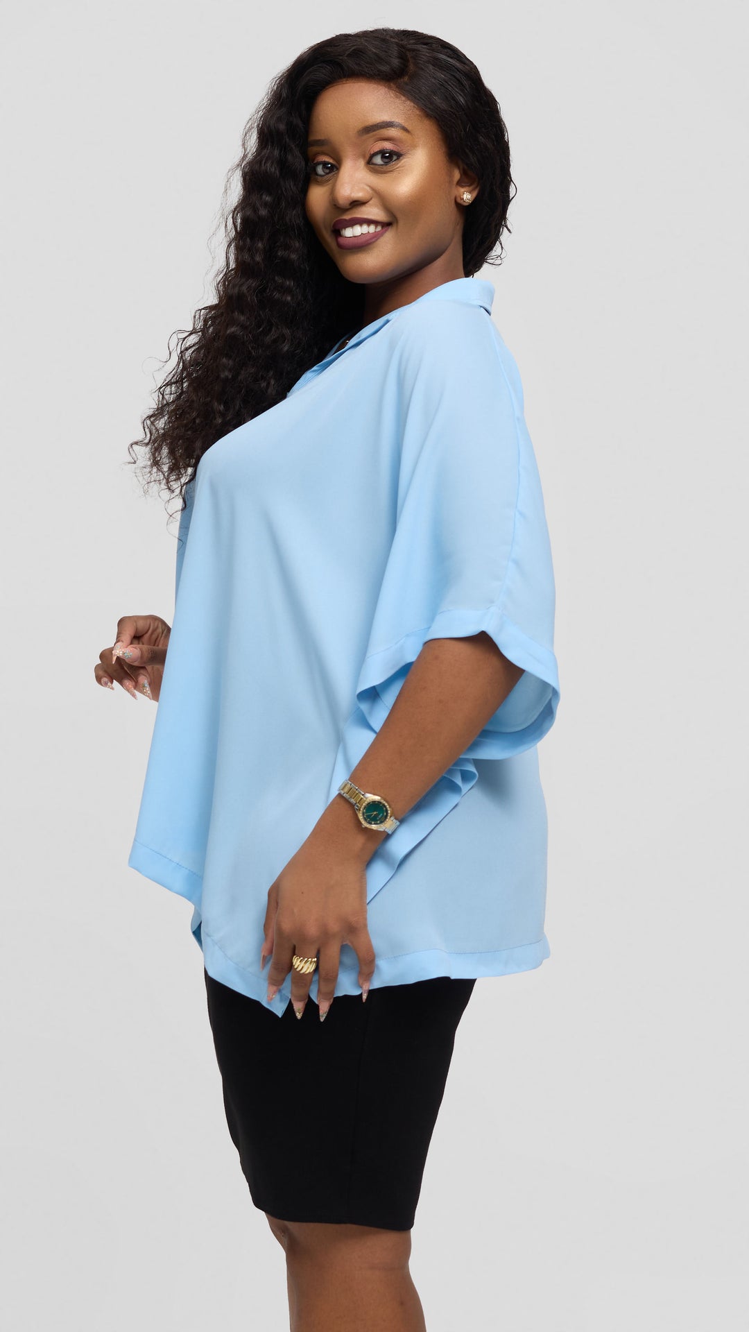 Vivo Isabi Loose Top In Chiffon - Light Blue