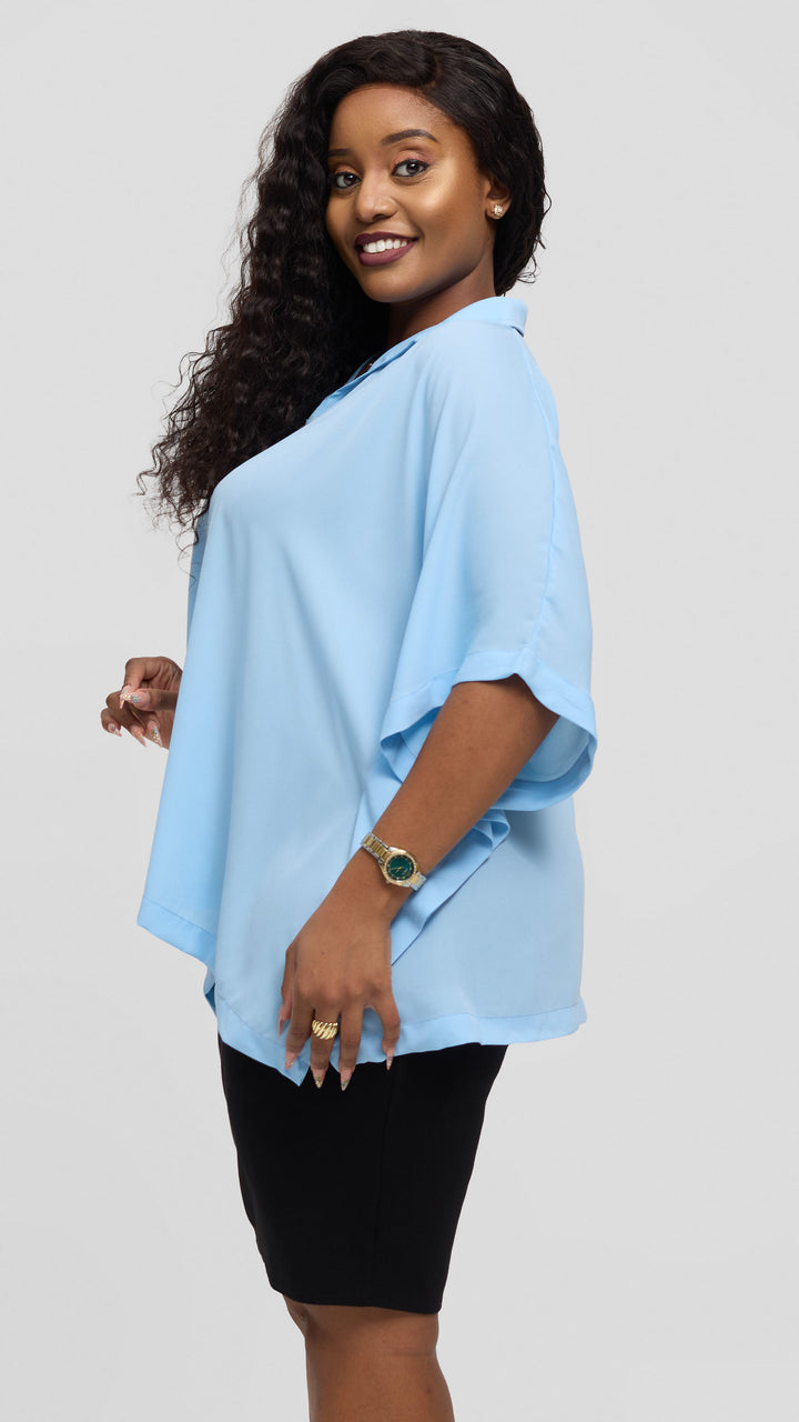 Vivo Isabi Loose Top In Chiffon - Light Blue