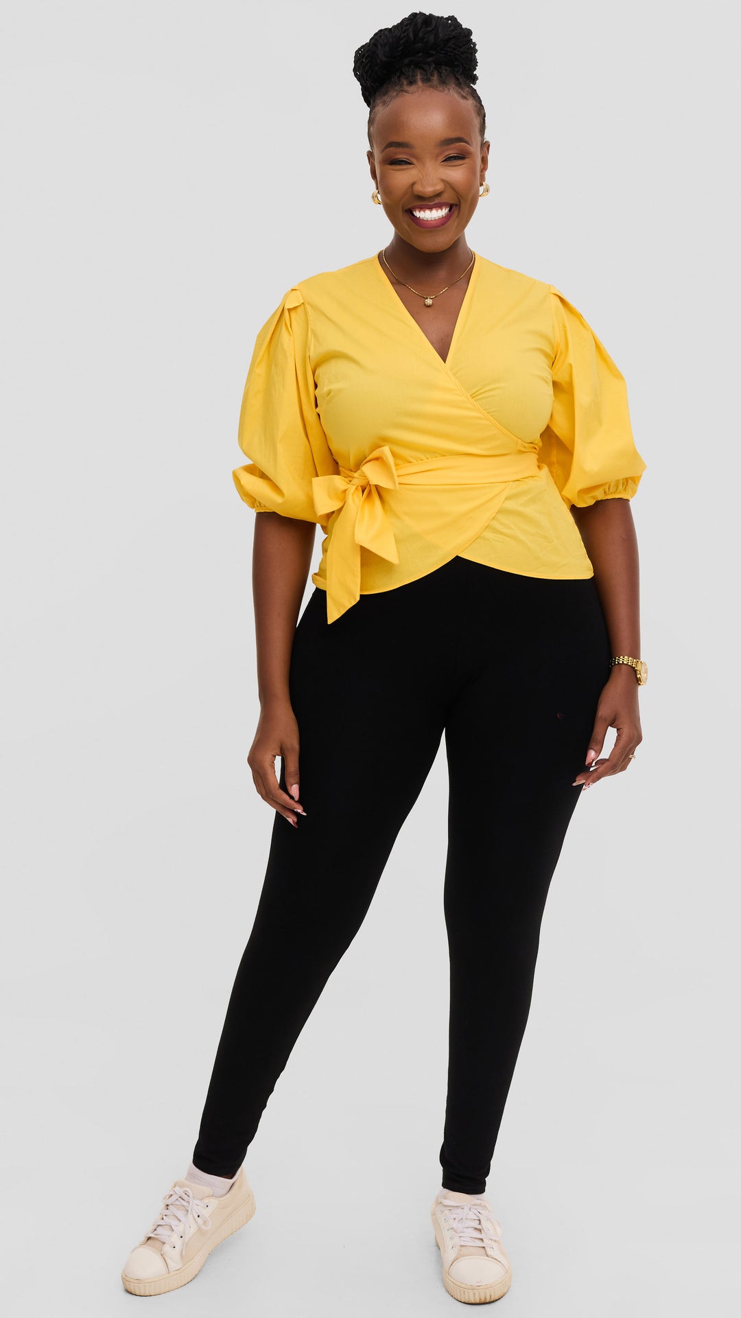 Vivo Cotton 3/4 Sleeve Wrap Top - Yellow
