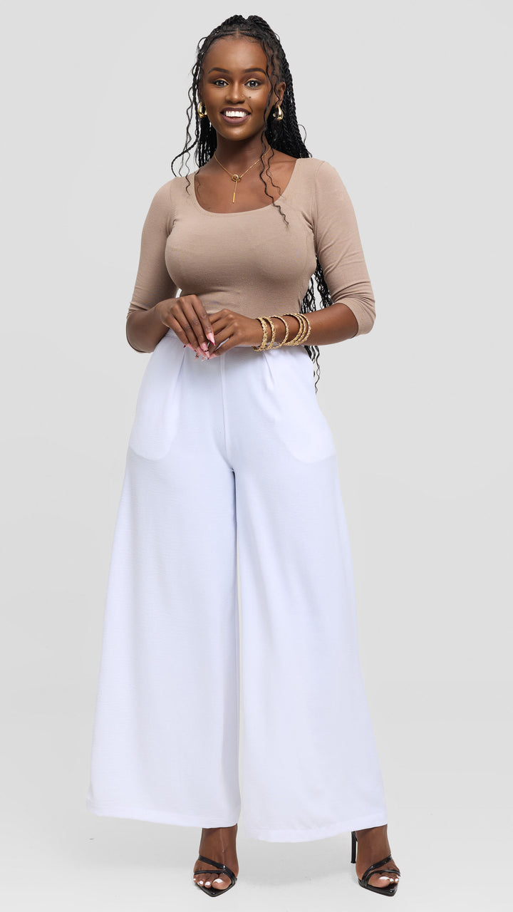 Vivo Wide Leg Pants in Crepe - Off White