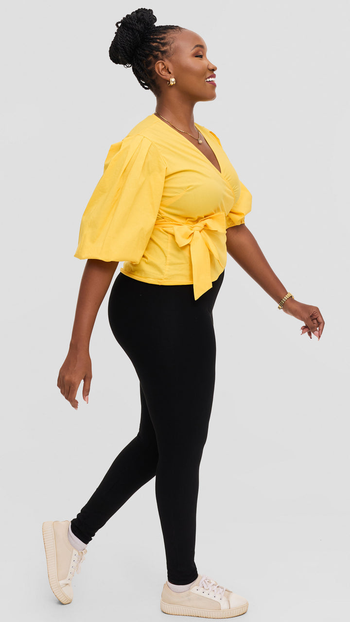 Vivo Cotton 3/4 Sleeve Wrap Top - Yellow