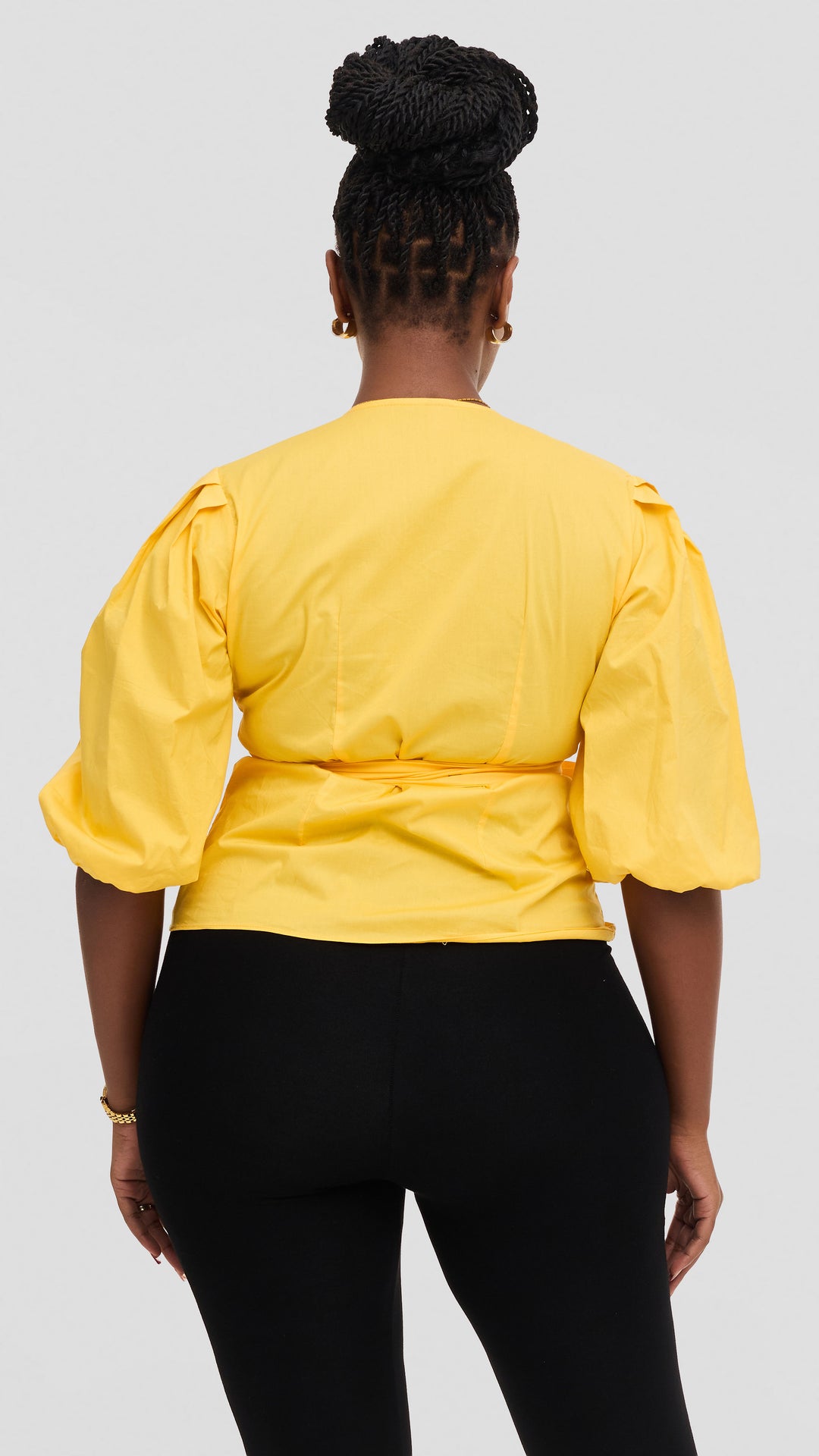 Vivo Cotton 3/4 Sleeve Wrap Top - Yellow