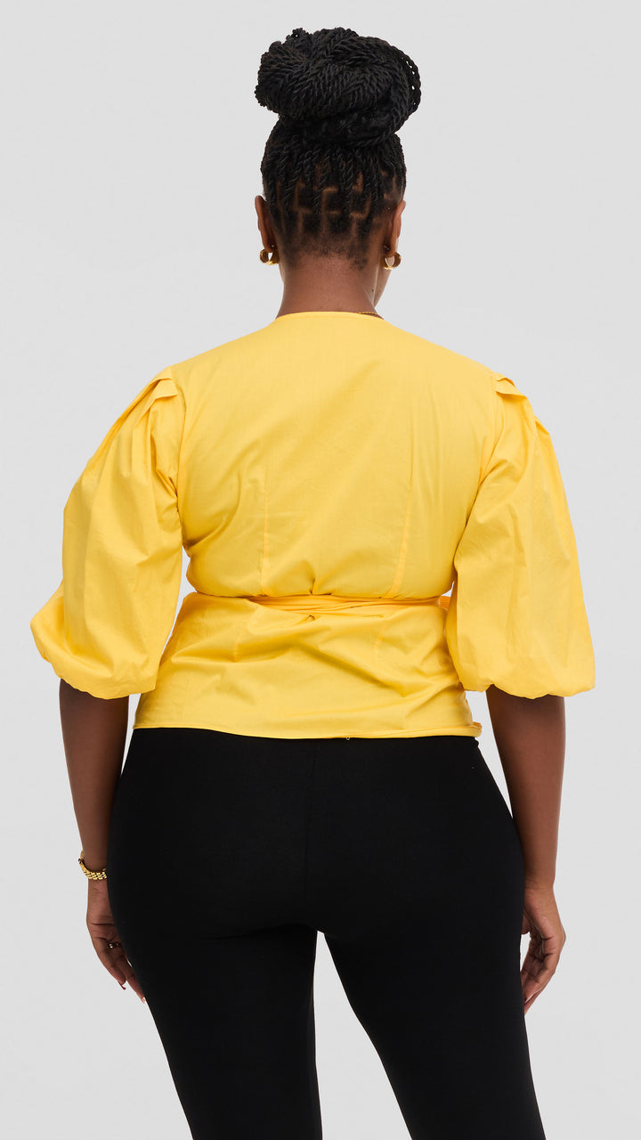 Vivo Cotton 3/4 Sleeve Wrap Top - Yellow