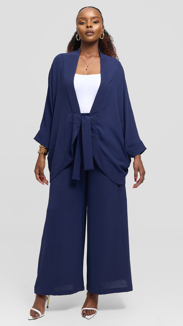 Vivo Tie Dolman Kimono in Textured Crepe - Navy