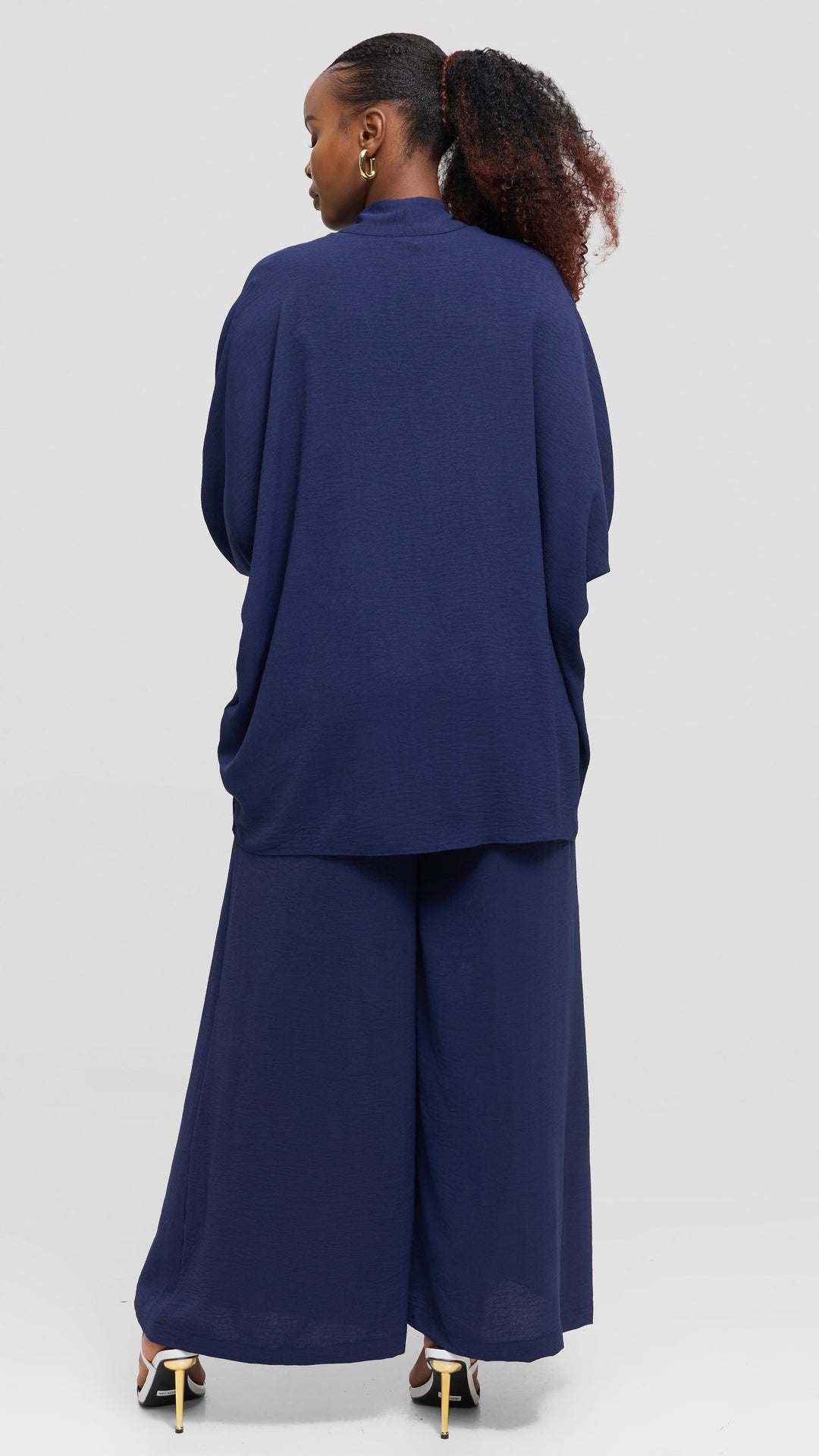 Vivo Tie Dolman Kimono in Textured Crepe - Navy
