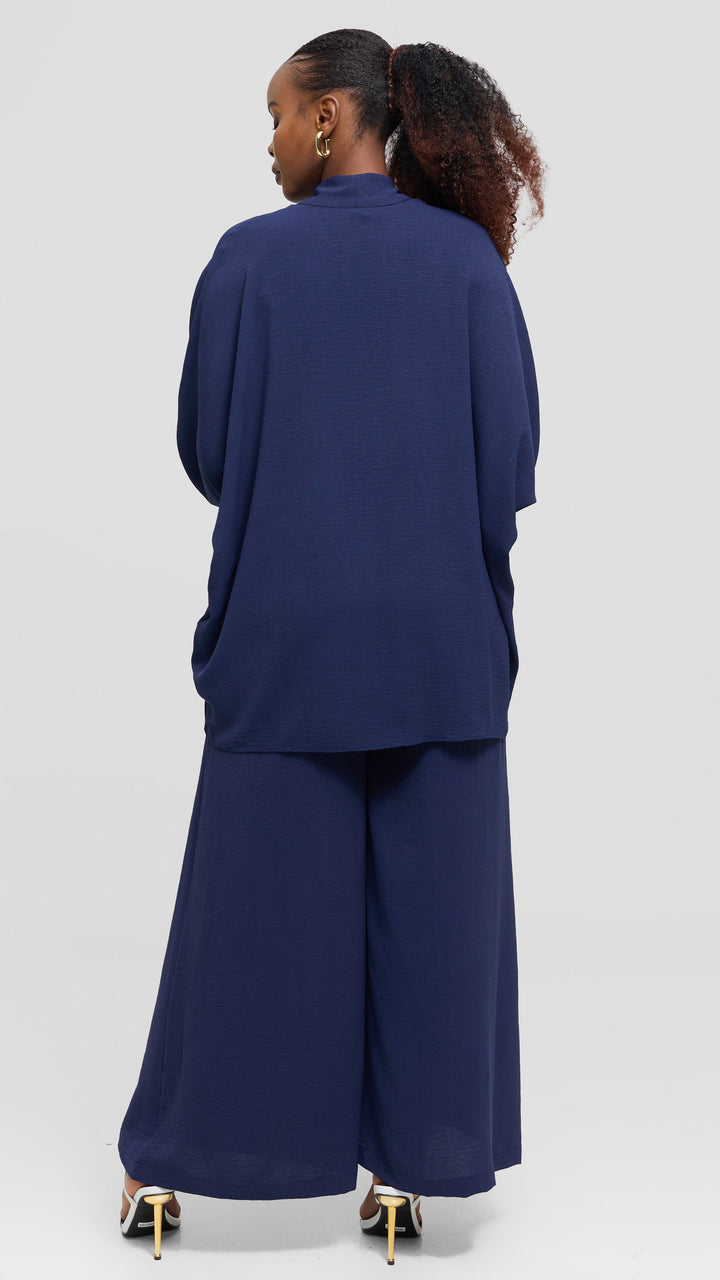Vivo Tie Dolman Kimono in Textured Crepe - Navy