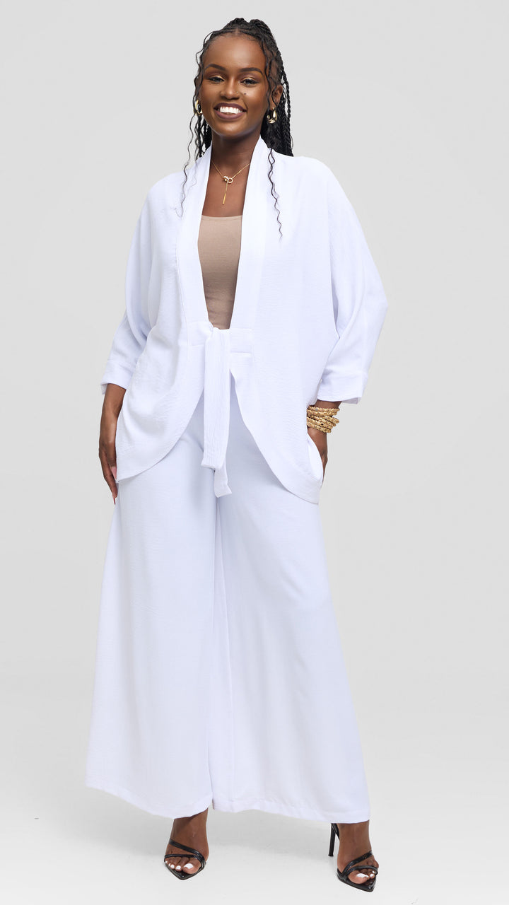 Vivo Tie Dolman Kimono in Textured Crepe - White