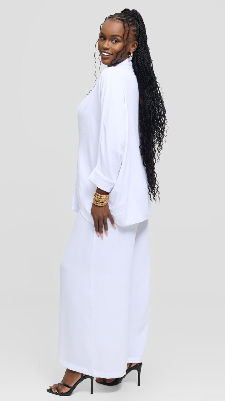 Vivo Tie Dolman Kimono in Textured Crepe - White