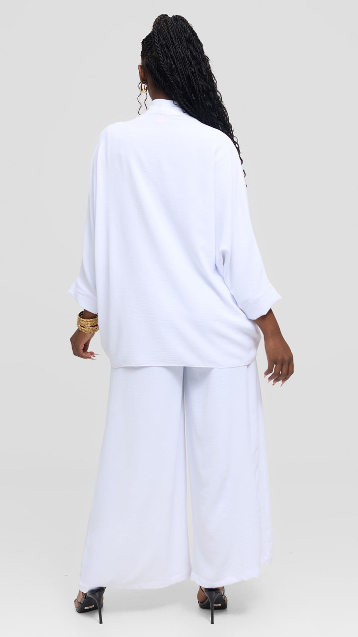 Vivo Tie Dolman Kimono in Textured Crepe - White