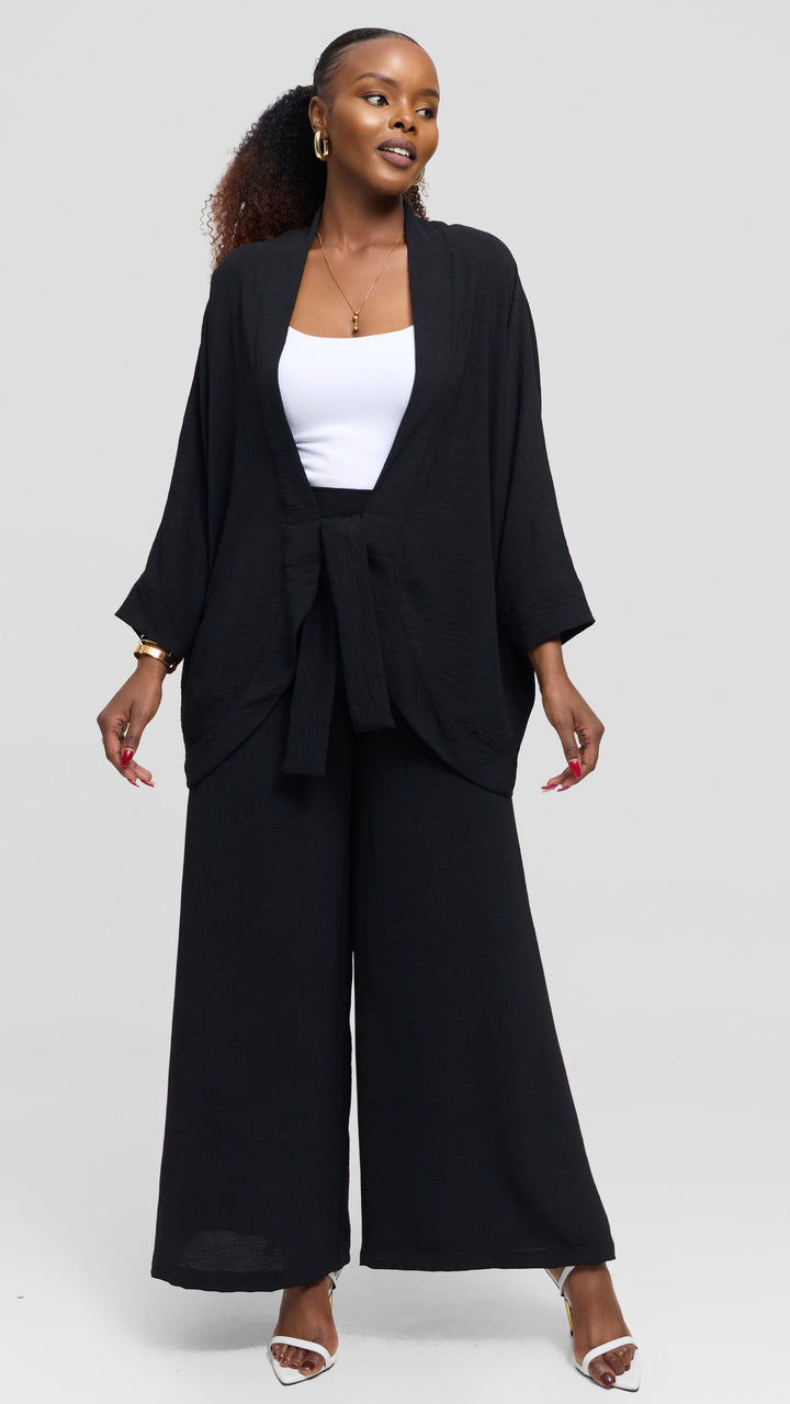 Vivo Tie Dolman Kimono in Textured Crepe - Black