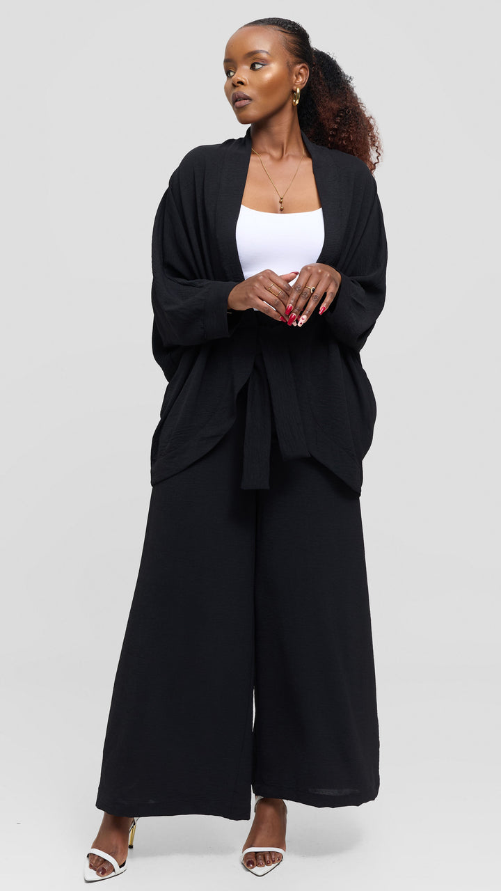 Vivo Tie Dolman Kimono in Textured Crepe - Black