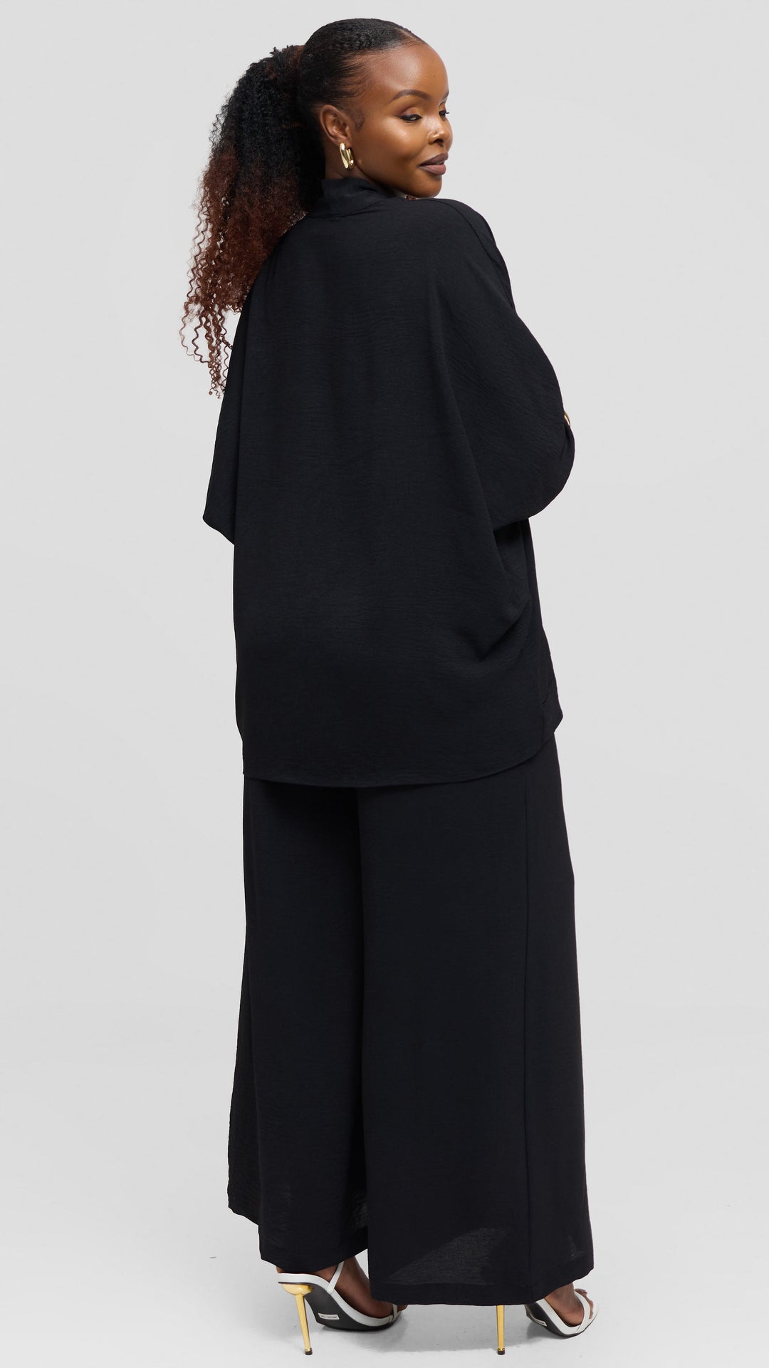 Vivo Tie Dolman Kimono in Textured Crepe - Black