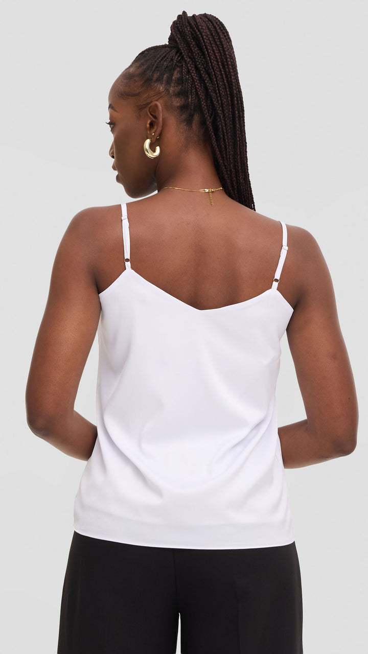 Vivo V-Neck Camisole in Satin - White