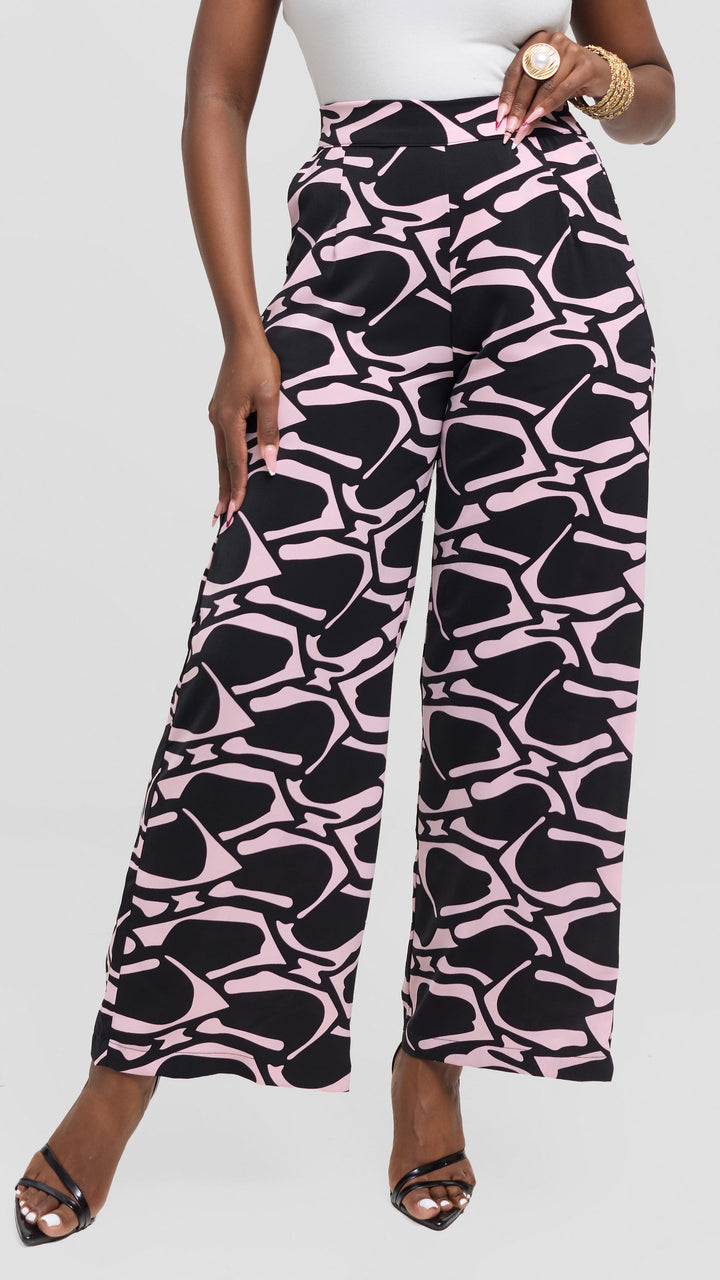 Vivo Maisha Straight Leg Pants - Peach / Pink Print